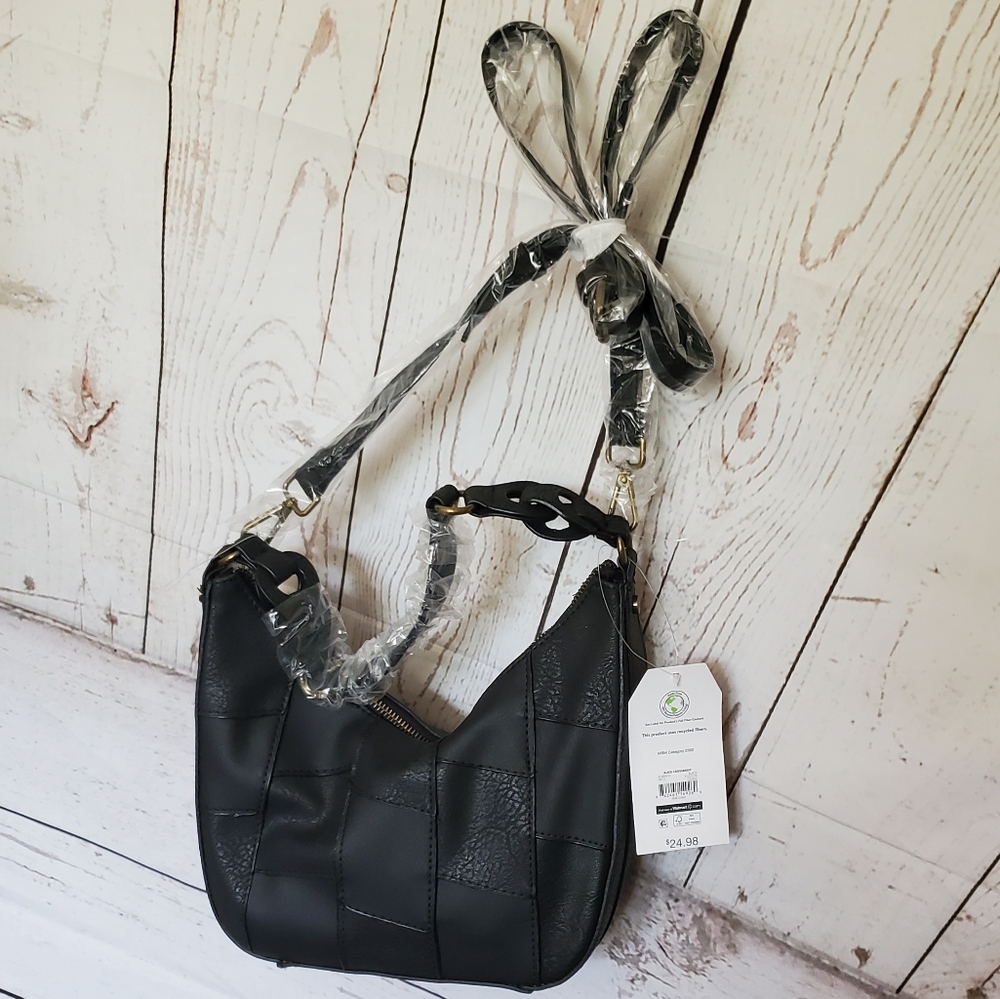 Time and Tru women's vinyl Alice crossbody bag black patchwork